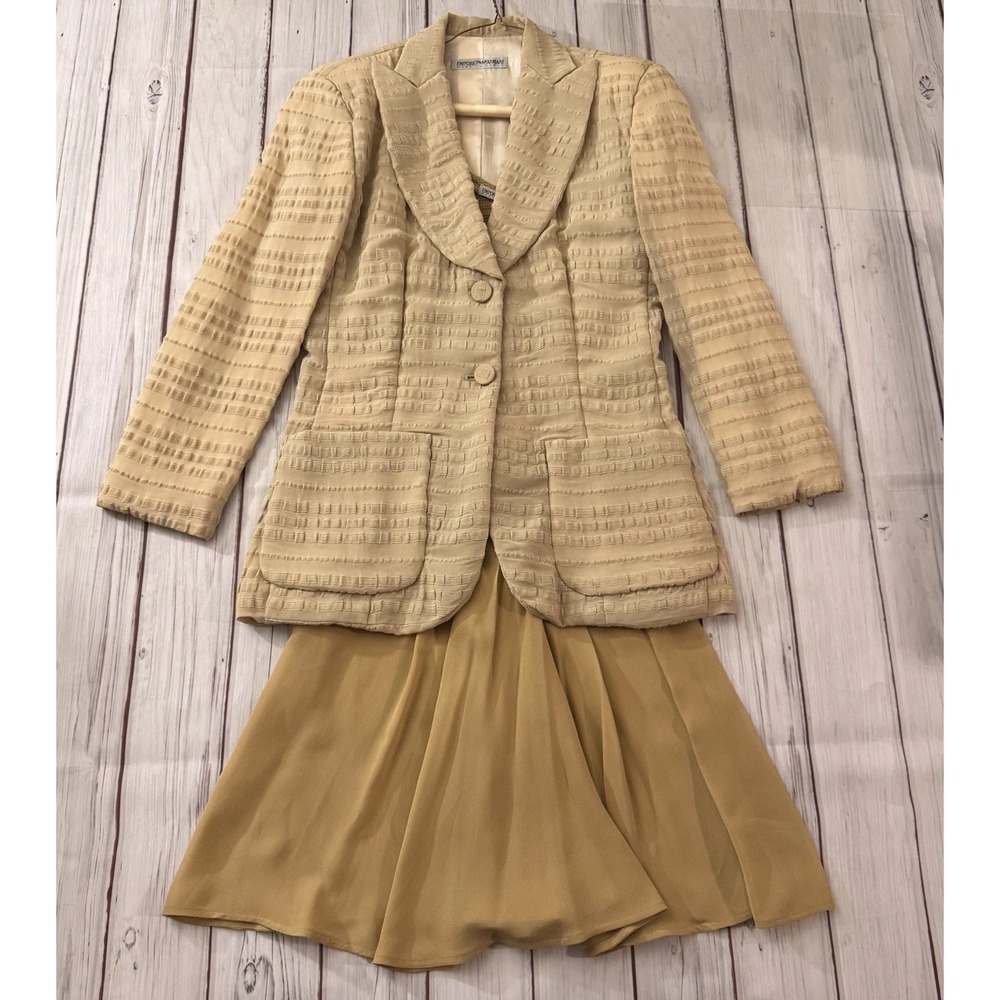 Emporio Armani Italy 2Pc Blazer Dress Set IT 42 Beige Tan Viscose Made In Italy